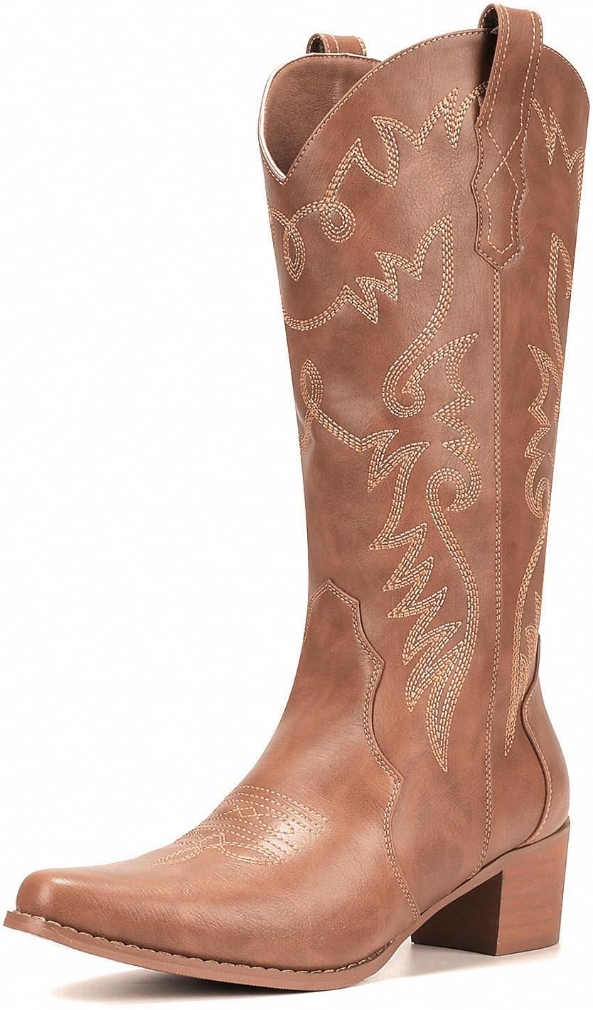 Stylish Pointy Toe Mid Calf Cowboy Boots for Women - IXU