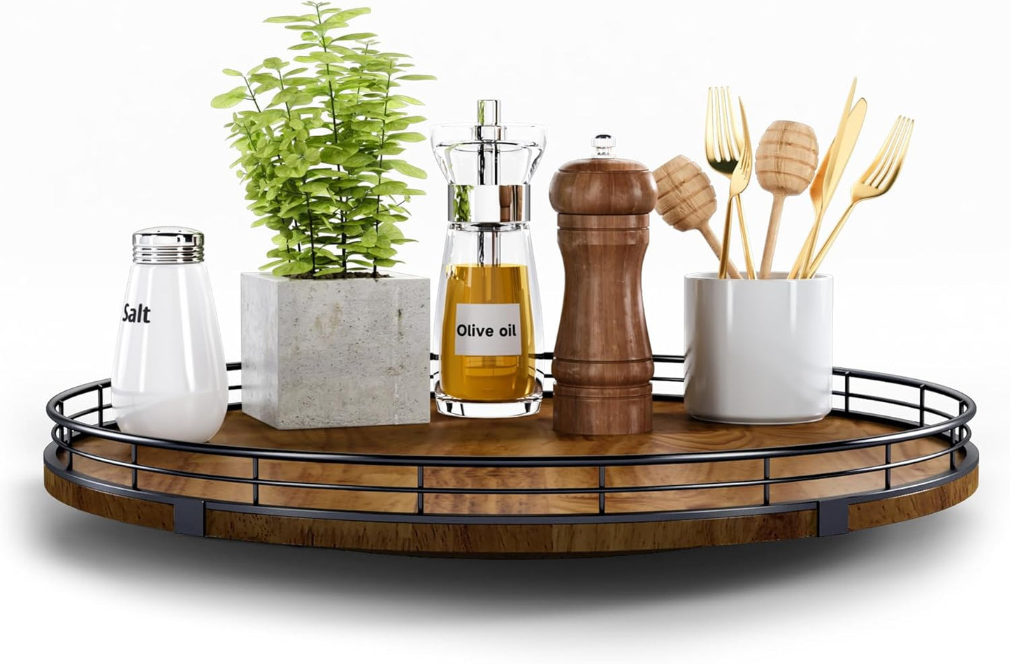 Farmhouse Oak 16in Lazy Susan Turntable Organizer for Home Use