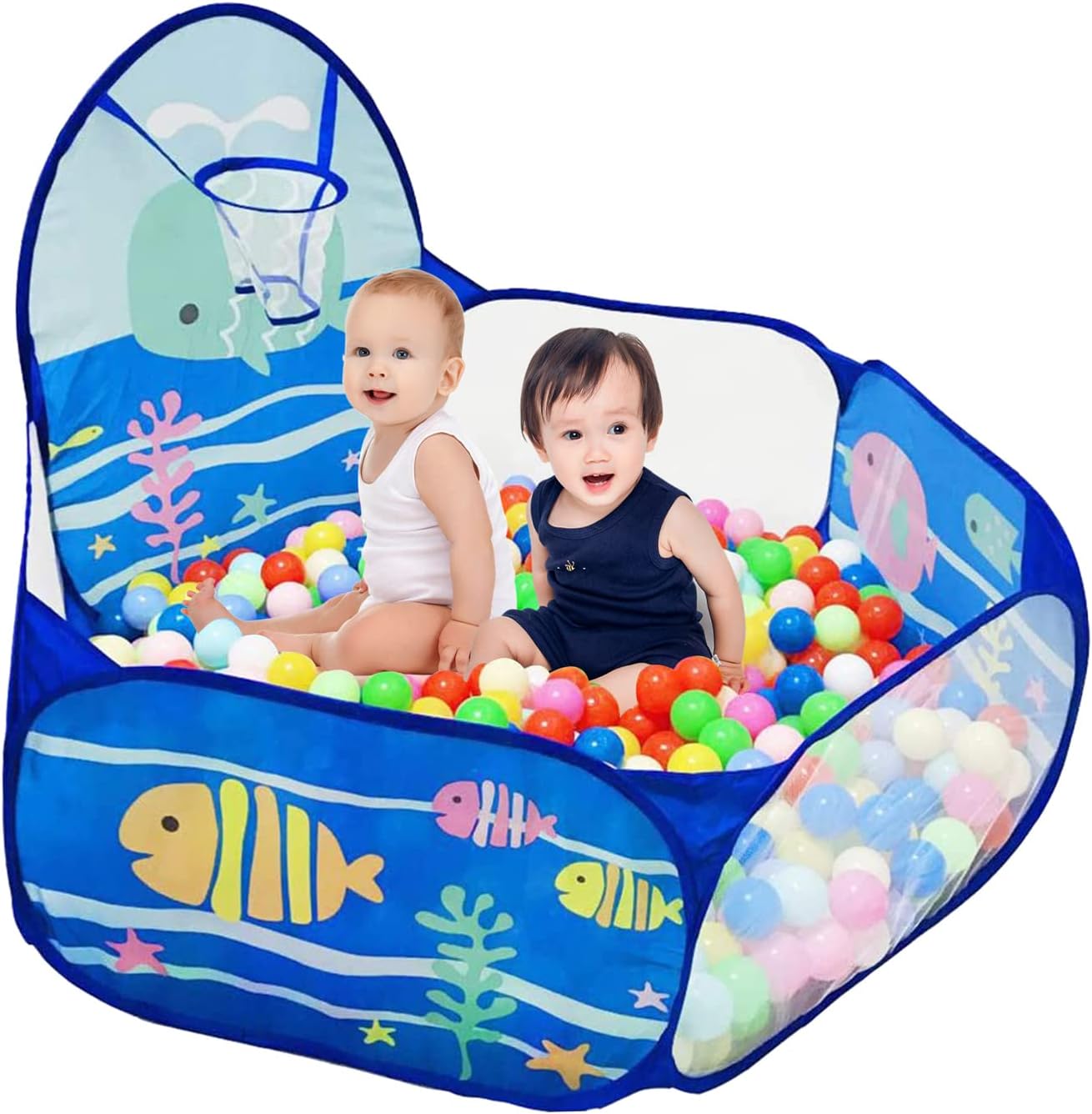 Portable Kids Ball Pit Play Tent with Hoop - Fun Ocean Theme! by LOJETON