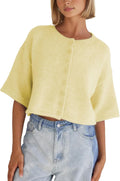 Cropped Knit Cardigan for Women - Lightweight Button Up Cozy Fit