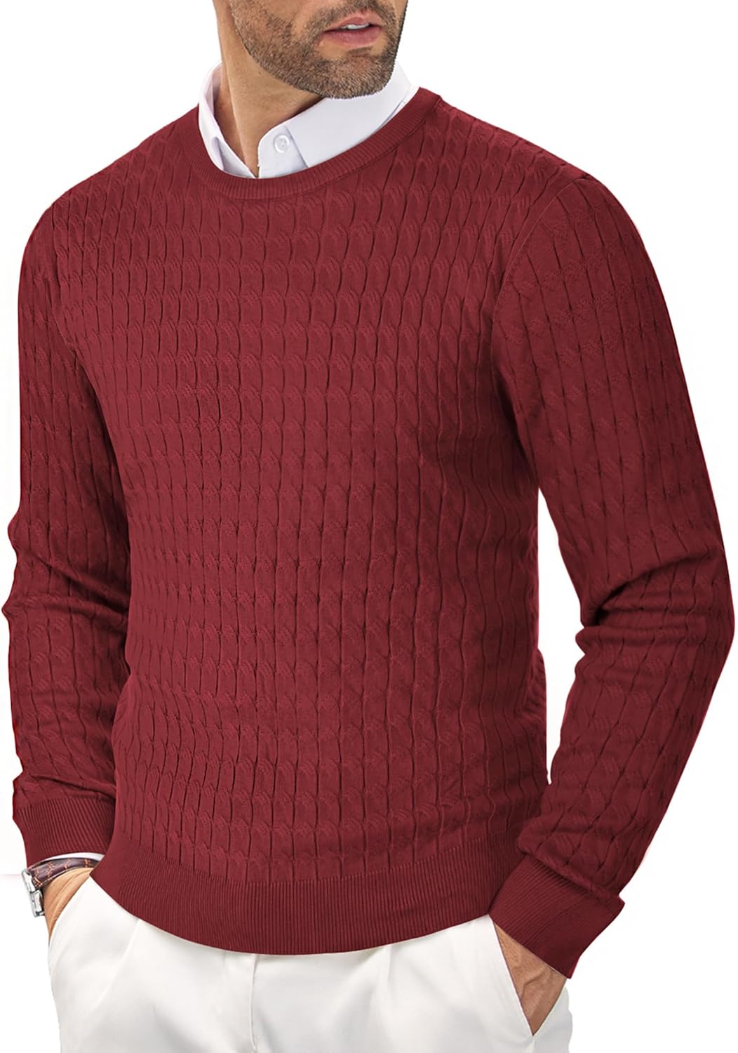 COOFANDY Men's Crewneck Knit Sweater for Casual Winter Style
