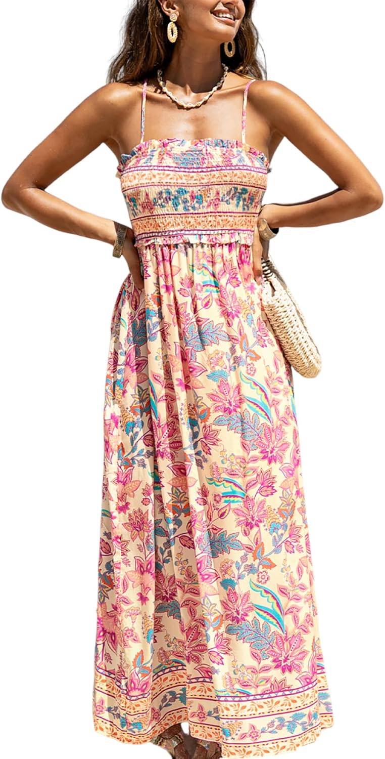 CUPSHE Women's Maxi Dress: Floral Smocked Sundress for Summer