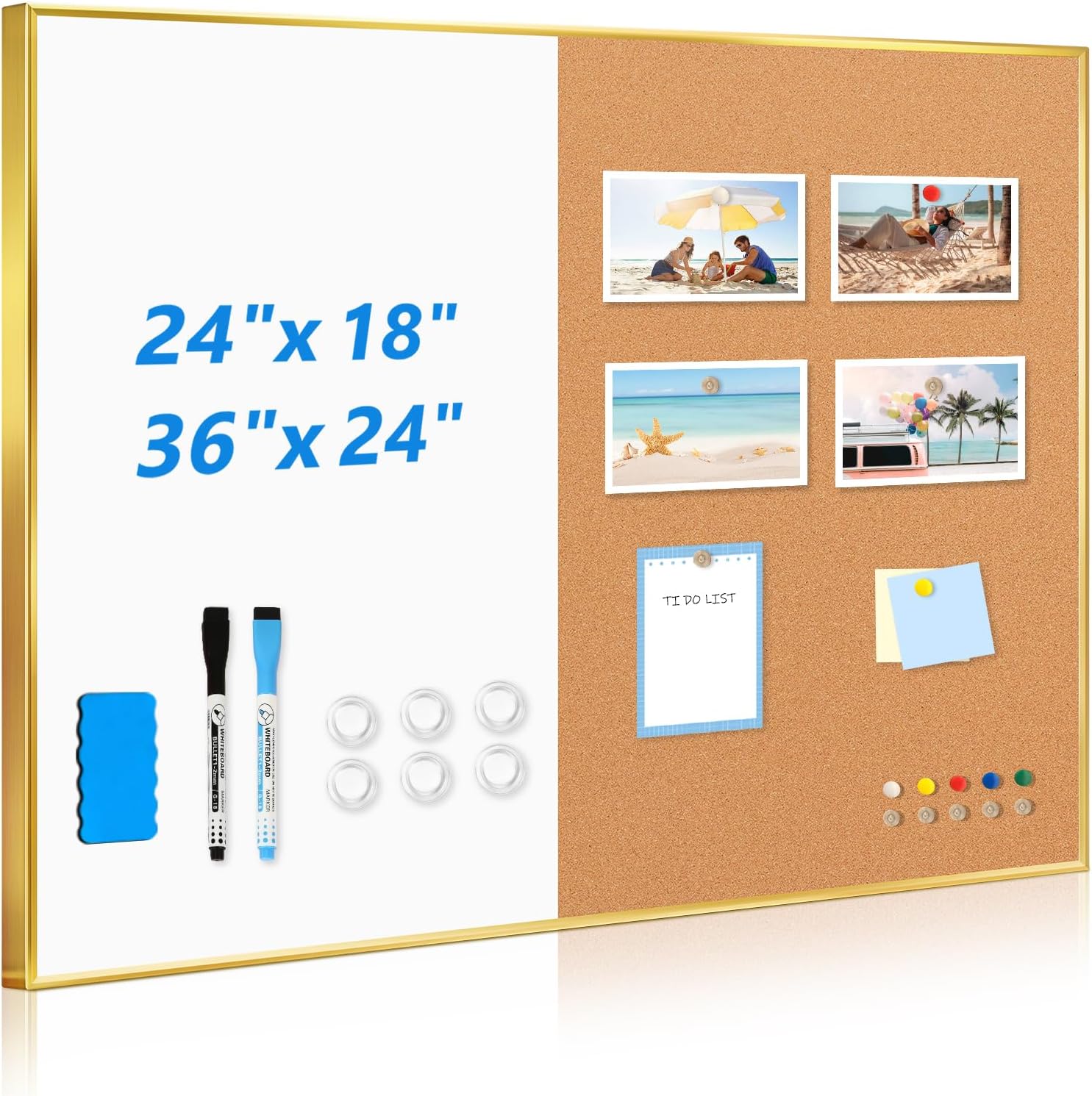 Magnetic Dry Erase Board and Cork Board Combo for Home Office