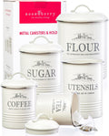 Set of 5 Canisters for Kitchen Counter - Airtight Vintage White