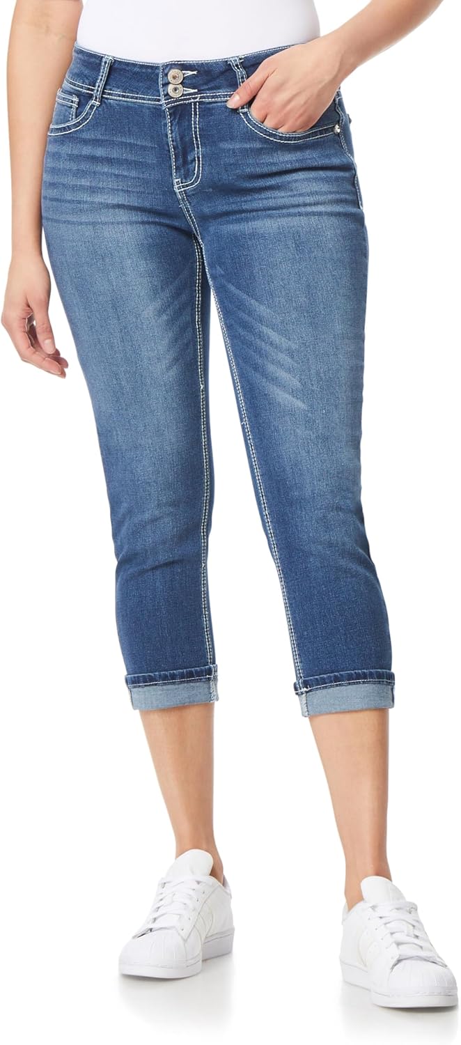 WallFlower Women's Luscious Curvy Crop Mid-Rise Bling Jeans