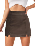 Floerns Women's Casual Split Hem High Waist Denim Skorts - Flattering