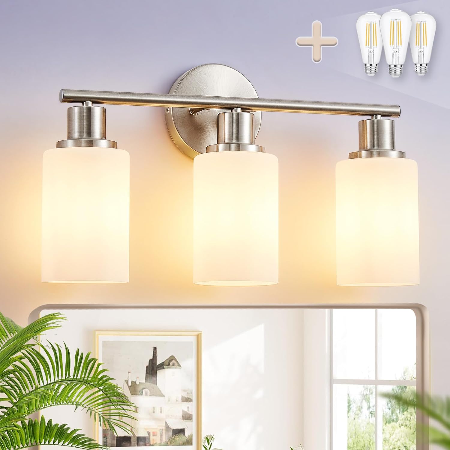 DLLT 3-Light Bathroom Light Fixtures with Modern Nickel Finish