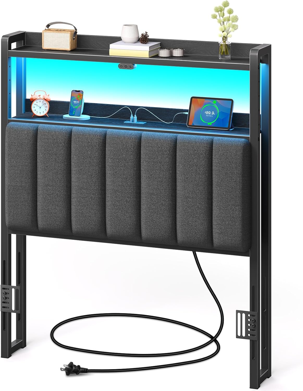 Rolanstar Headboard for Twin Bed with LED Lights and Storage