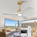 White Gold Ceiling Fan with Lights 42in Solid Wood - Quiet Dimmable