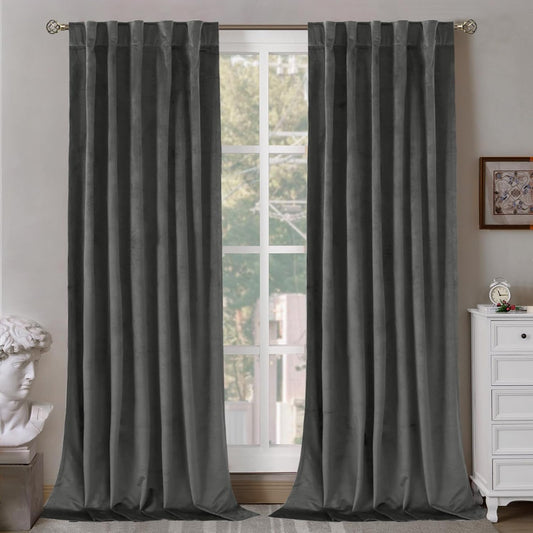 BGment Grey Velvet Blackout Curtains for Living Room and Bedroom