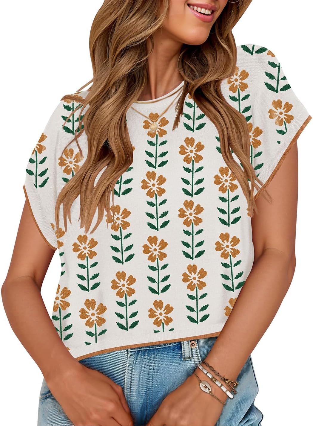 ZESICA Womens Summer Casual Printed Tops for Trendy Outfits