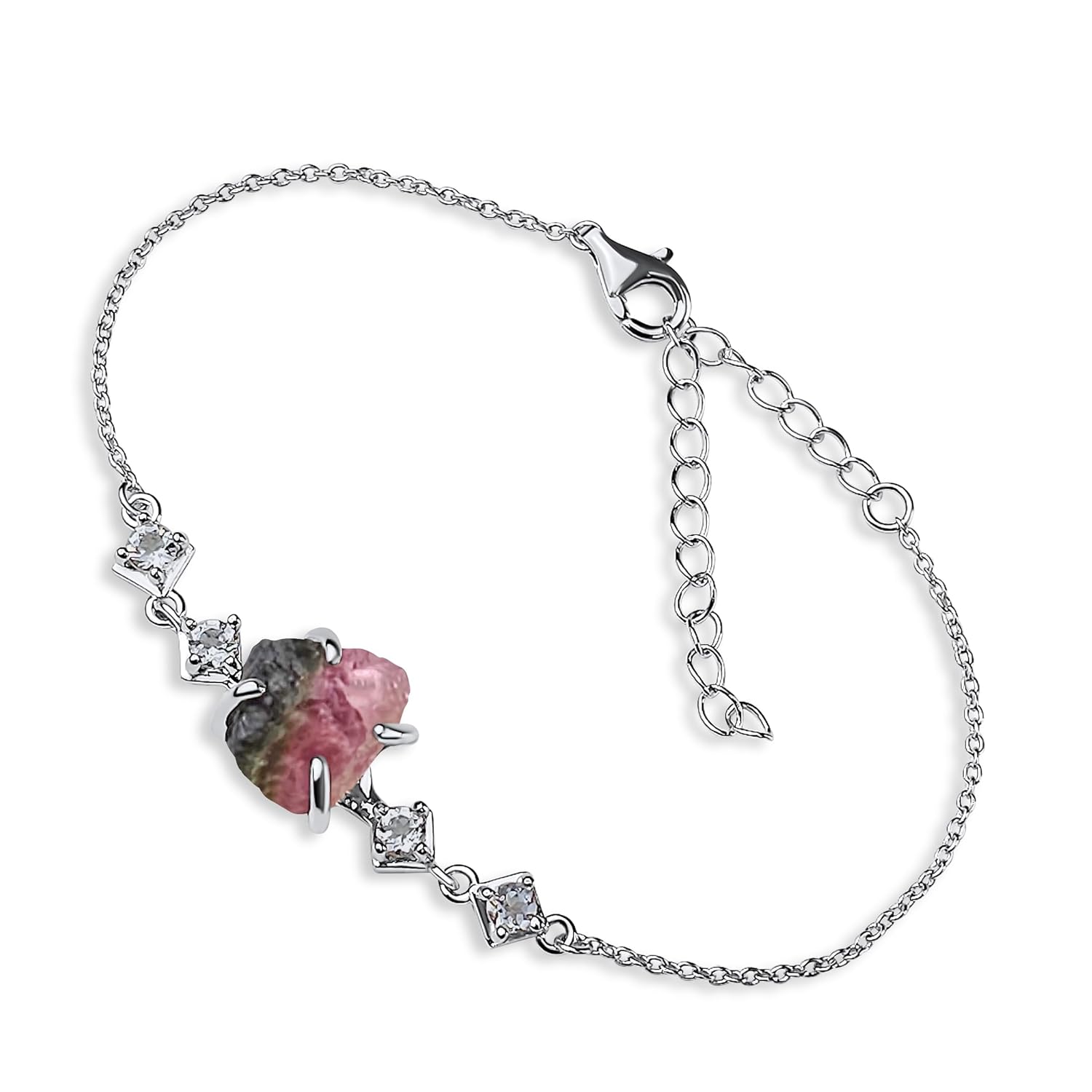 Raw Watermelon Tourmaline Crystal Chain Bracelet for Her Gift