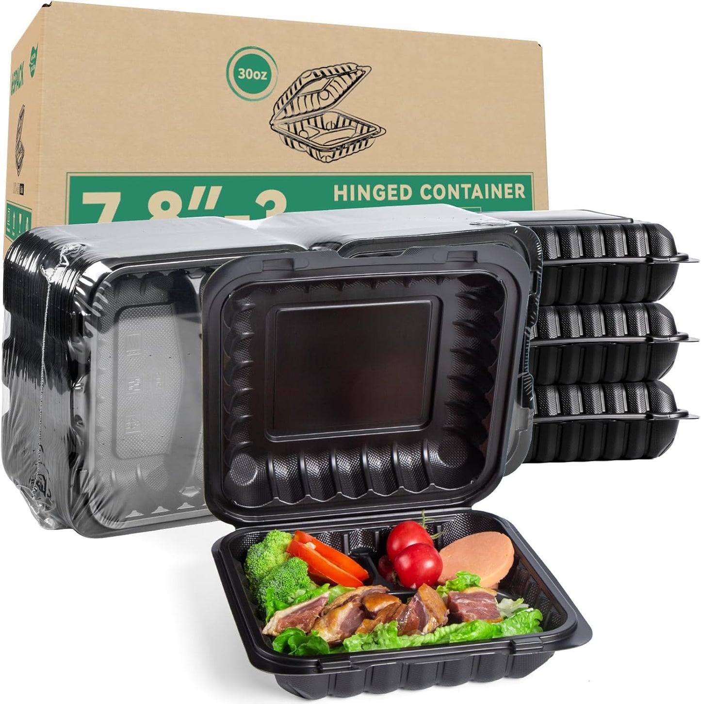 Takeout Container 3 Compartment BPA Free 65 Pack for Meal Prep