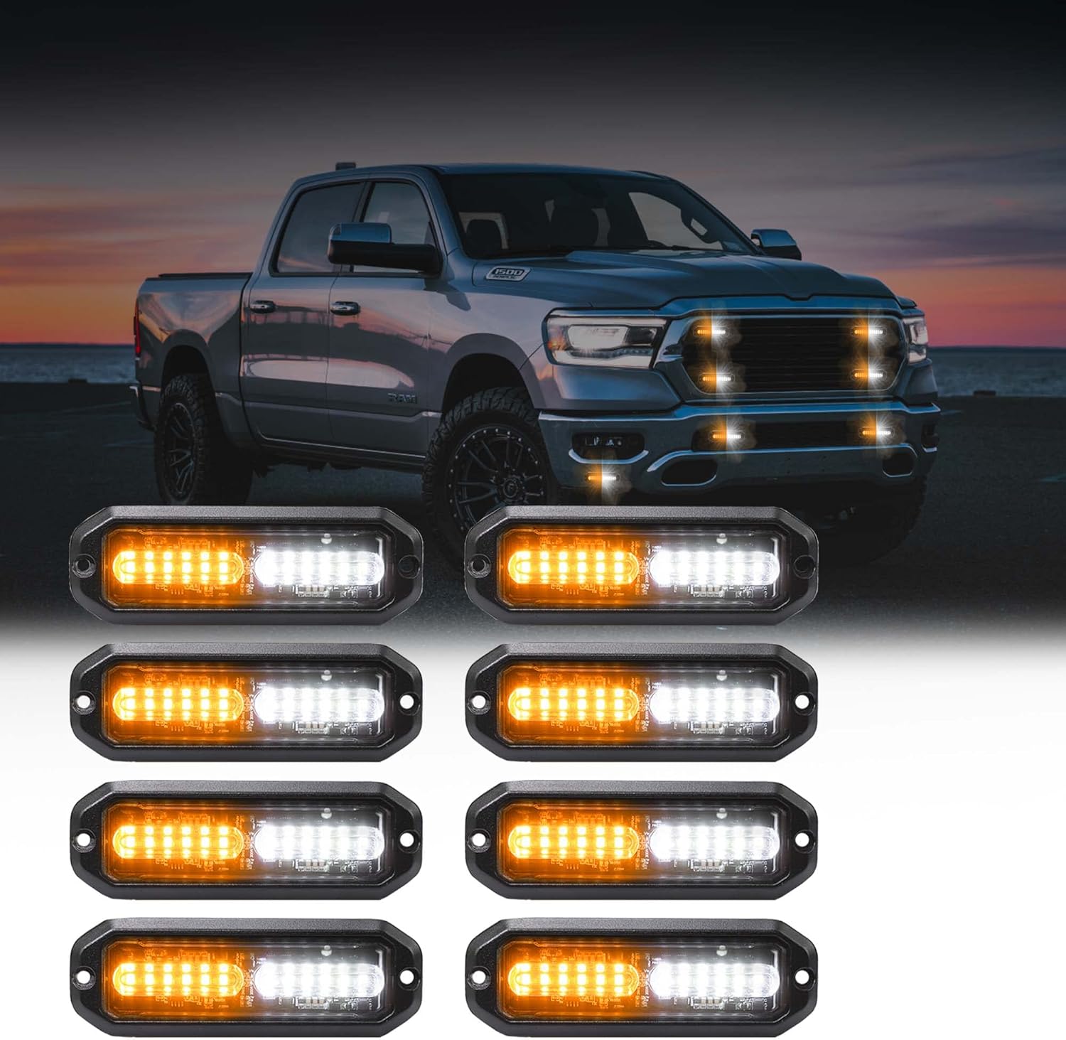 WINECO Amber/White LED Strobe Lights Kit for Emergency Vehicles
