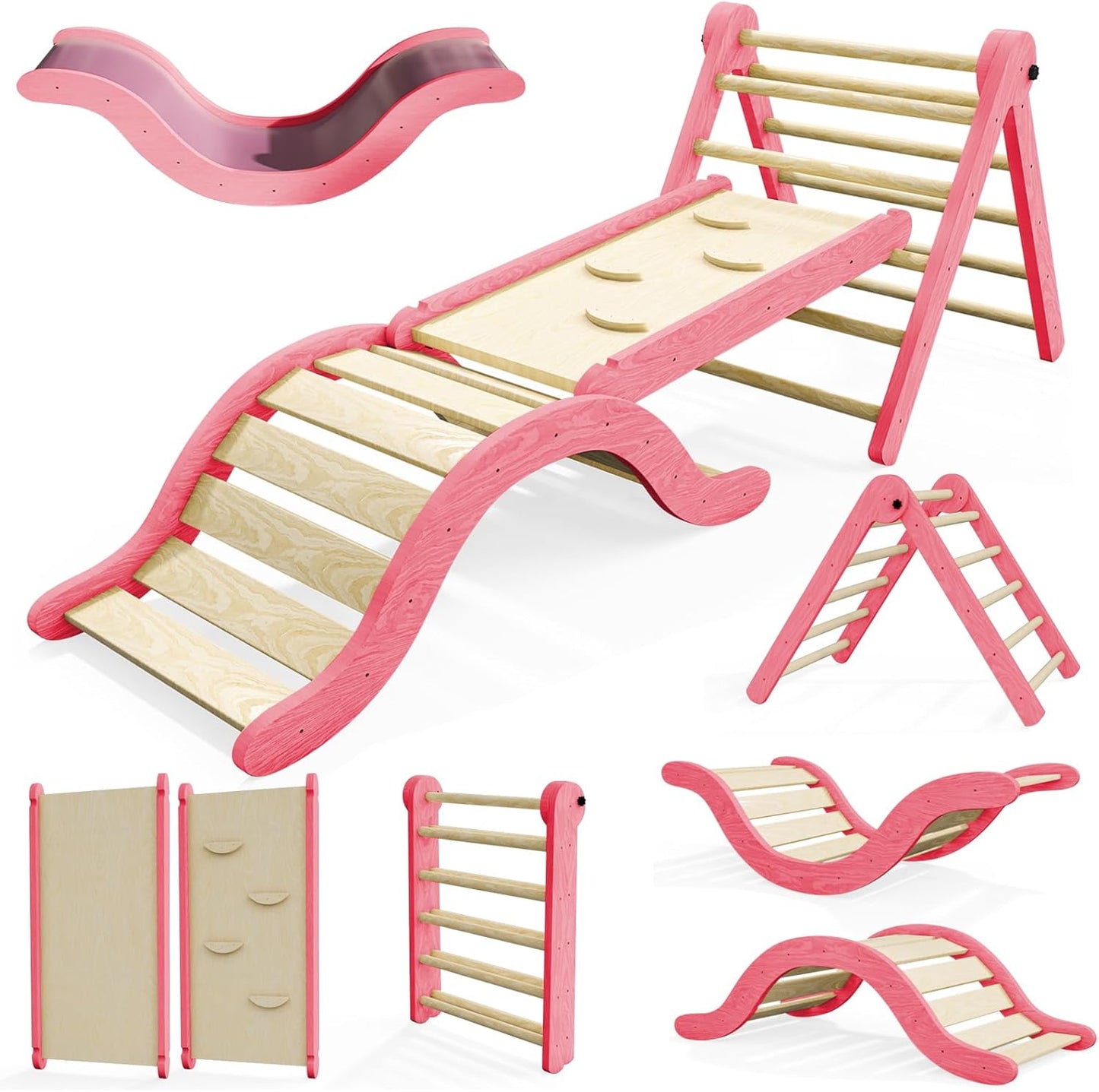 Pikler Triangle Set Climber 5 in 1 for Indoor Toddler Play