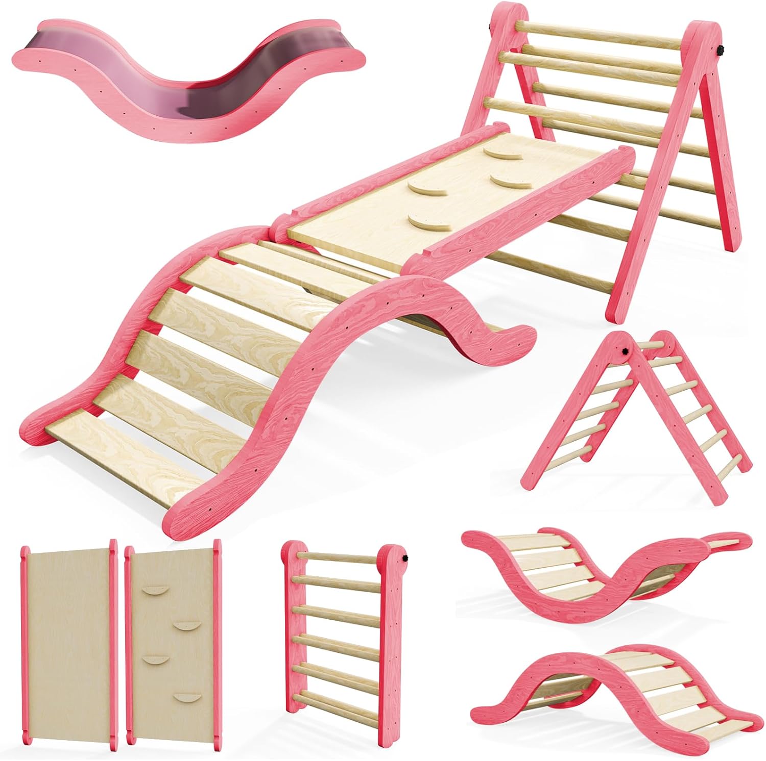Pikler Triangle Set Climber 5 in 1 for Indoor Toddler Play