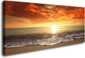 Canvas Sunset Ocean Beach Wall Art 24x48 in - Ready to Hang