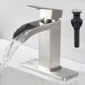 Brushed Nickel Waterfall Bathroom Faucet - Single Handle Modern Vanity