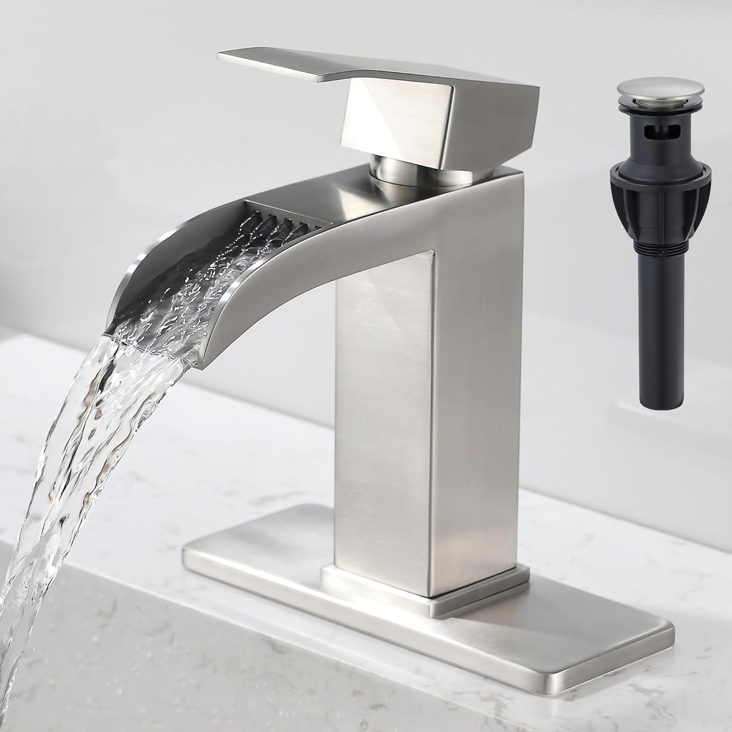 Brushed Nickel Waterfall Bathroom Faucet for Modern Elegance