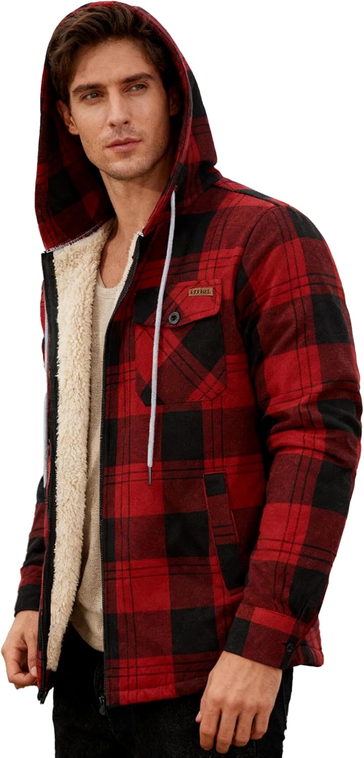 ZITY Men's Zipper Hoodies Flannel Shirt Jacket for Winter Wear