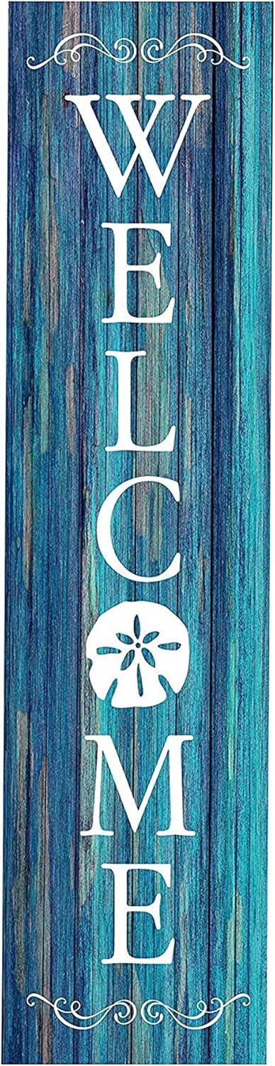 Blue Coastal Welcome Sign for Front Door - Stylish Wooden Decor