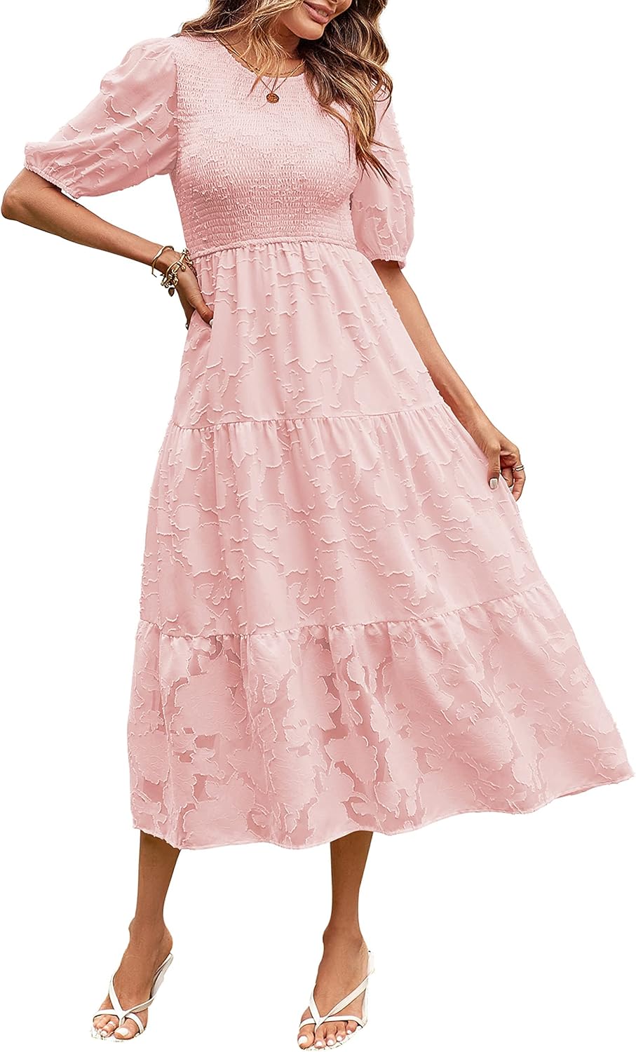 MEROKEETY Women's Summer Puff Sleeve Floral Midi Dress Review