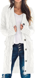 Women's Long Cable Knit Cardigan Sweater - Cozy Knee Length