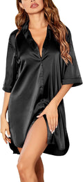 Ekouaer Satin Nightshirt Button Down Sleepshirt - Comfortable Satin