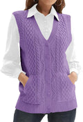 Womens Knit V Neck Sweater Vest - Oversized Sleeveless Cardigan