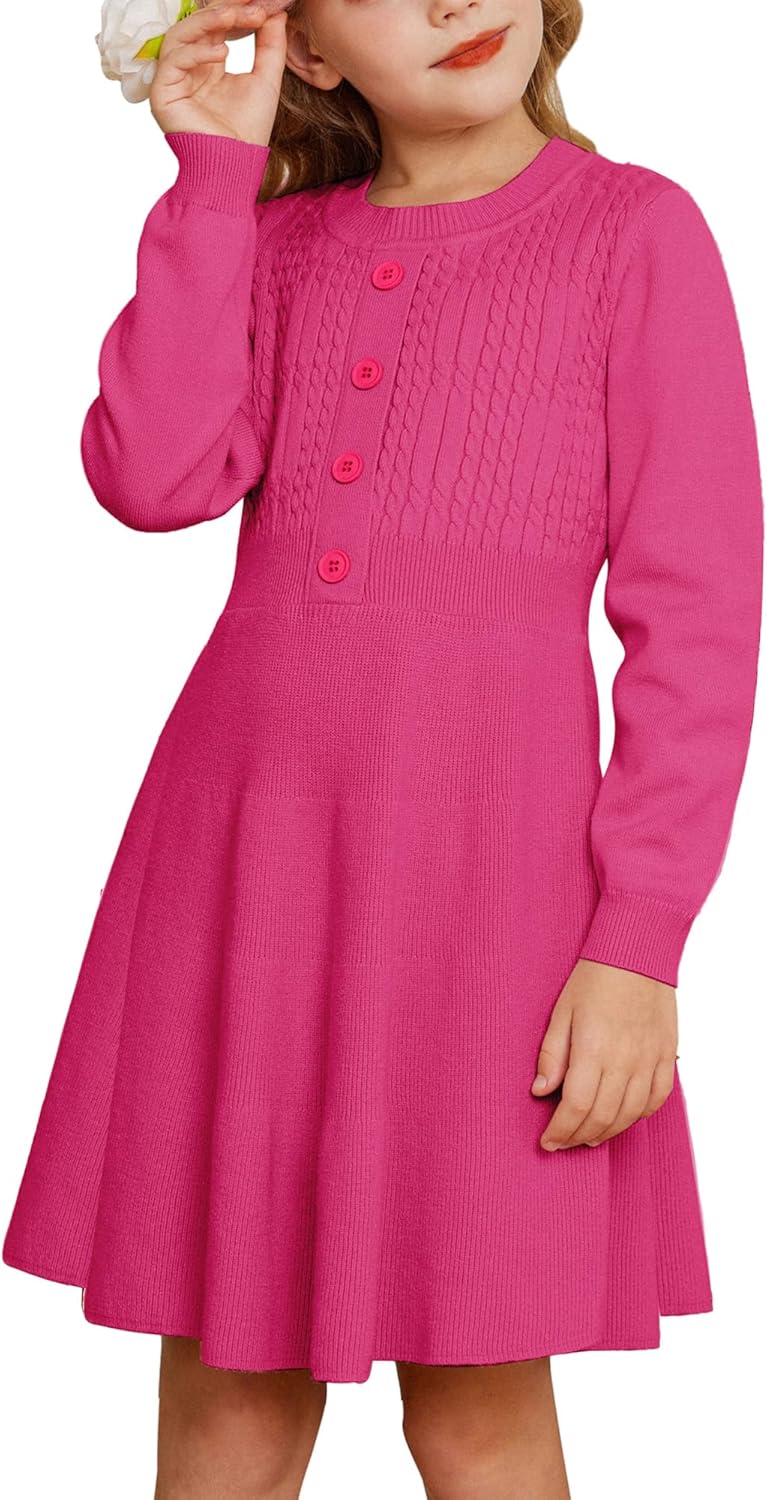 GRACE KARIN Girl Dress Long Sleeve Sweater Ruffle Button Front