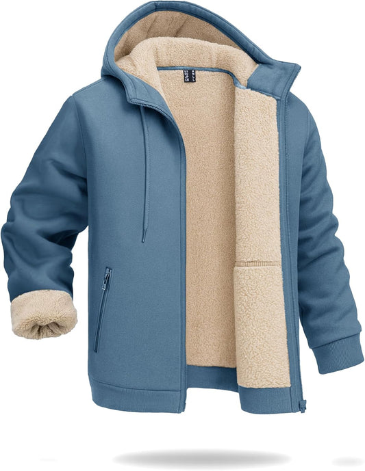 Men's Sherpa Lined Hoodie Jacket for Winter Warmth and Comfort