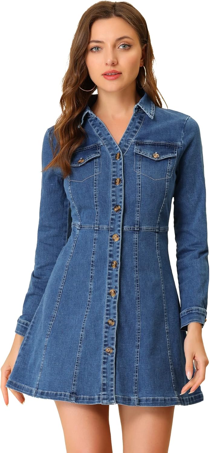 Allegra K Women's Denim Dress for Casual Spring and Fall Style