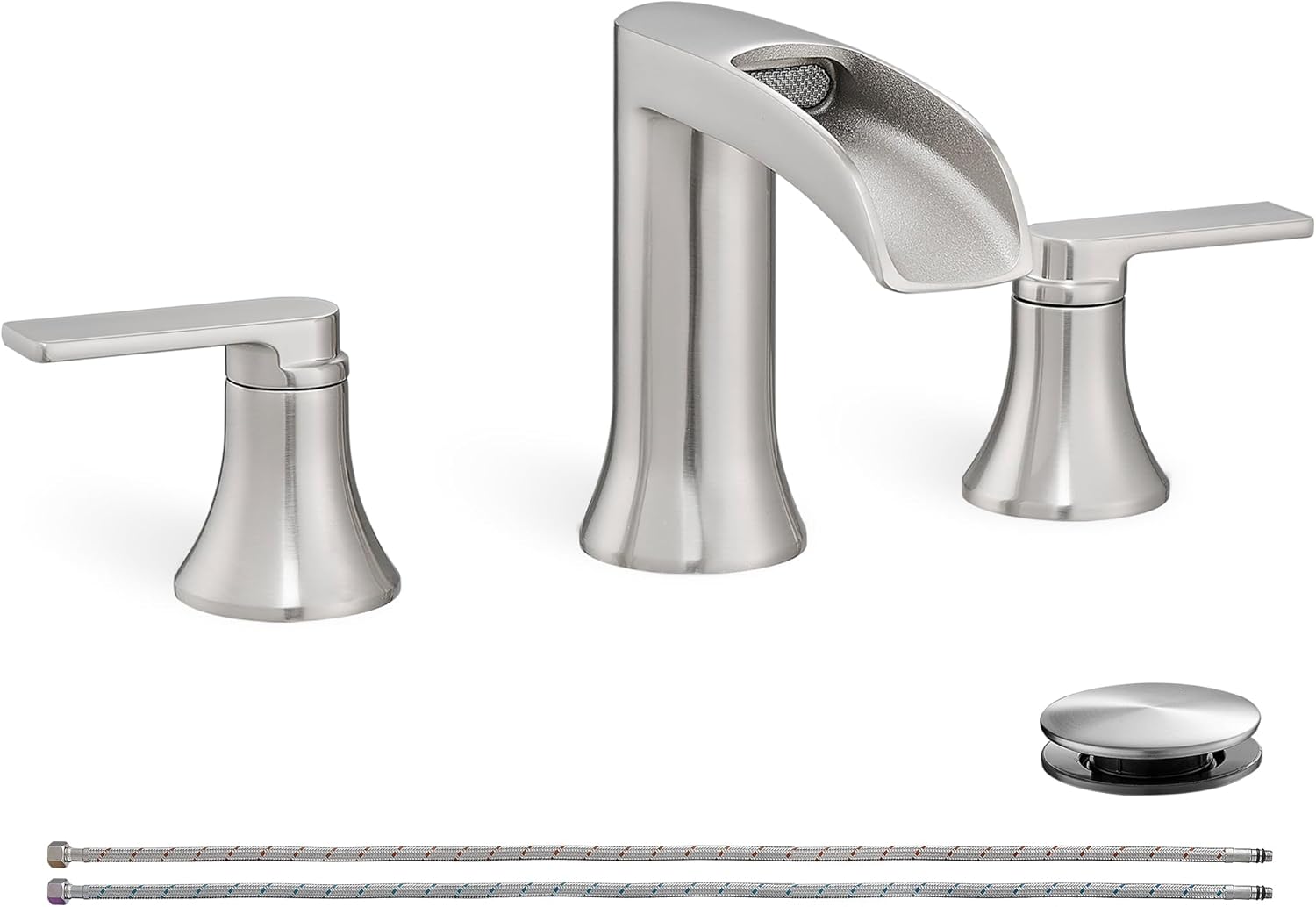 Waterfall Bathroom Faucet with Drain & Supply Hose - Brushed Nickel