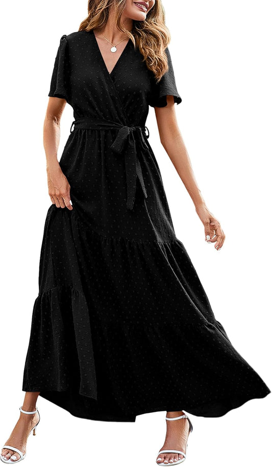 MASCOMODA Womens Summer Swiss Dot Maxi Dress for Weddings