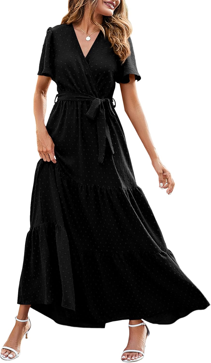 MASCOMODA Womens Summer Swiss Dot Maxi Dress for Weddings