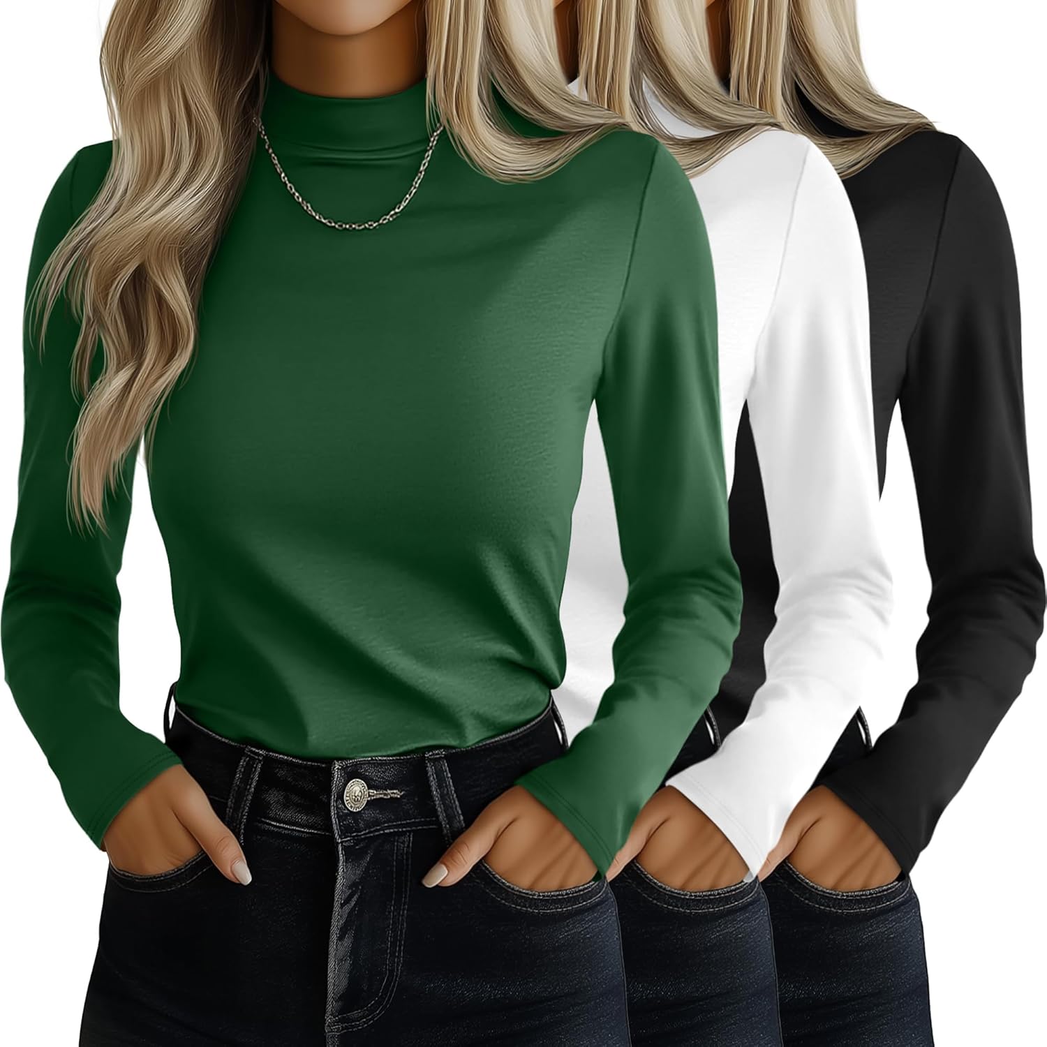 Ficerd 3 Pack Women's Mock Turtleneck Shirts for Stylish Layering