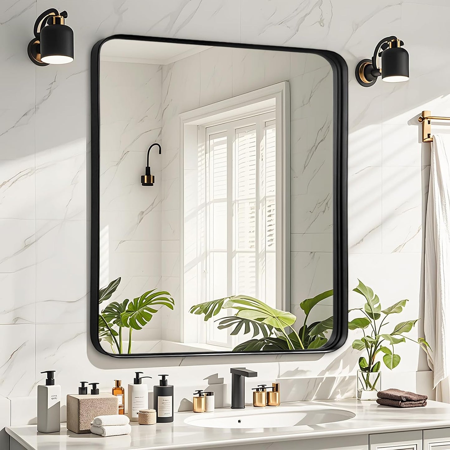 Fabuday Bathroom Mirror Wall Mounted - Stylish Black Framed Design