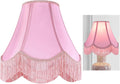 Pink Silk Bell Lamp Shade with Fringe Trim - Vintage Glow