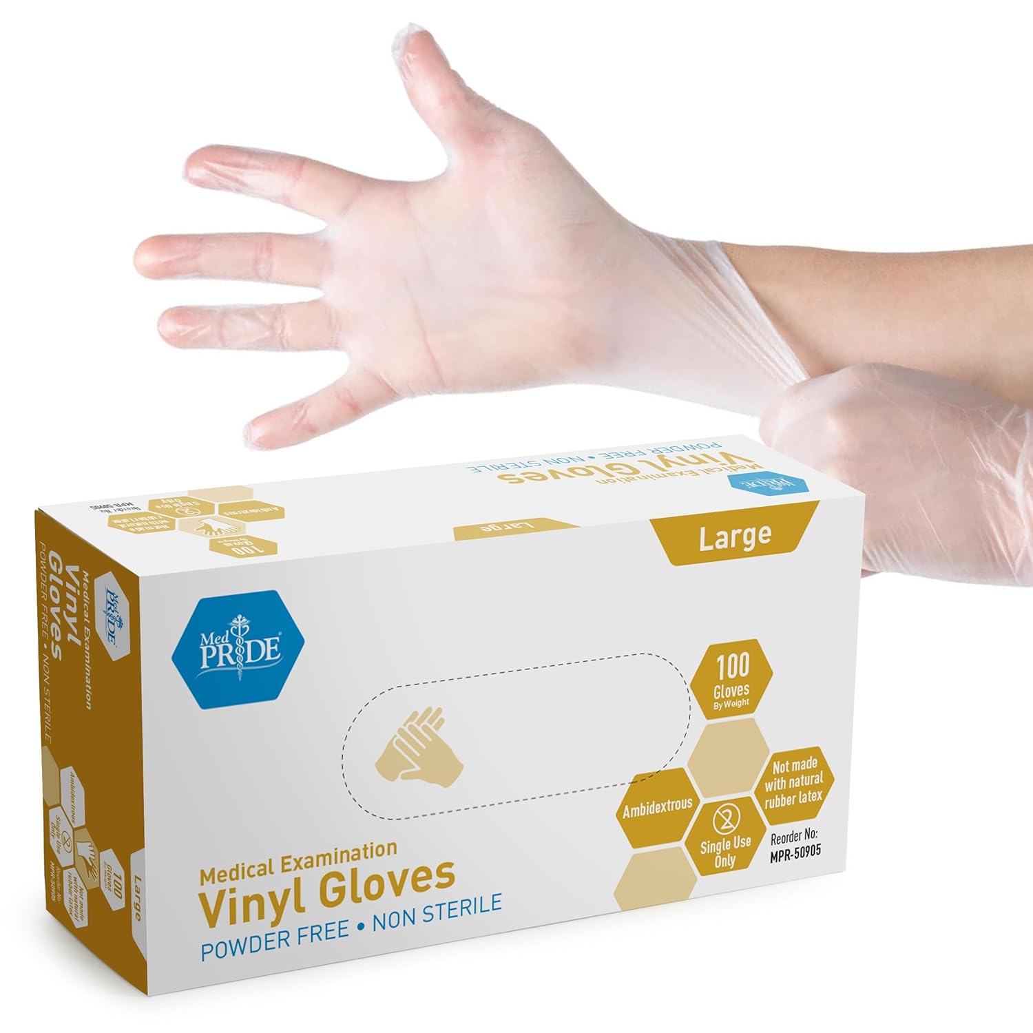 Med Pride Large Vinyl Gloves - Ultra-Strong & Powder-Free