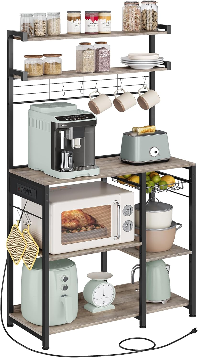 VASAGLE Baker's Rack w/ Power Outlet & Adjustable Shelves