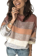 Womens Casual Sweater Pullover - Colorblock Sparkle Knit Loose Fit
