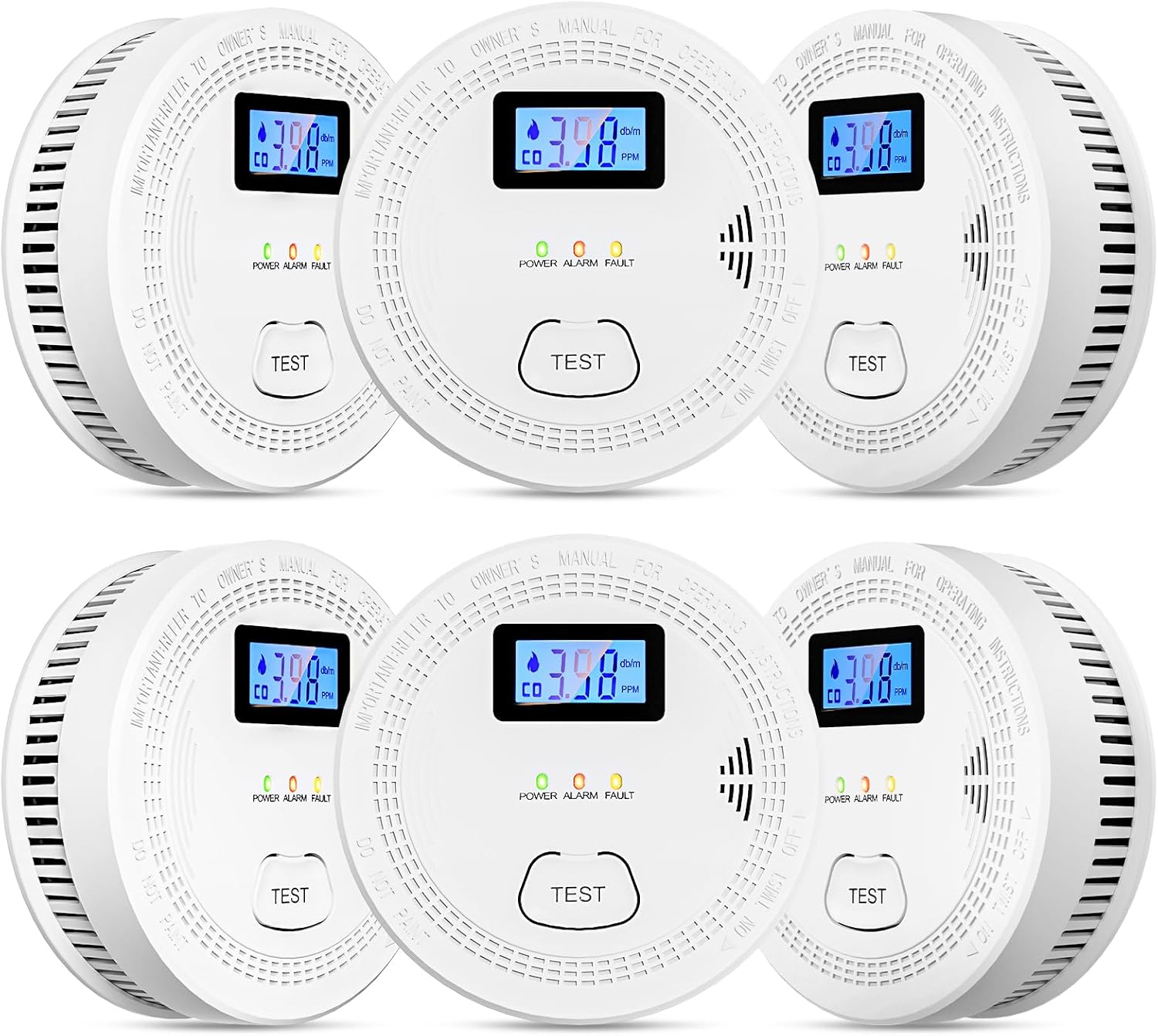 6 Packs 2 in 1 Smoke Carbon Monoxide Detector for Safety
