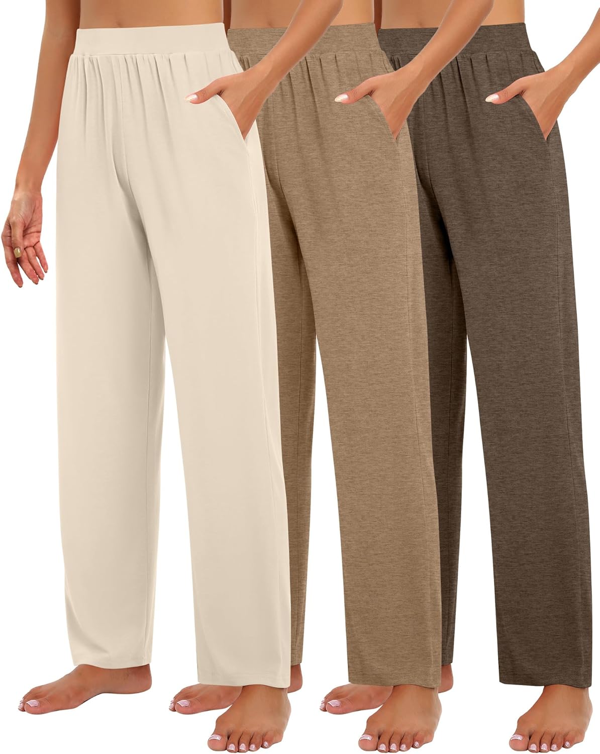 Cozy Wide Leg Lounge Pants for Women - 3 Pack Comfy Slacks