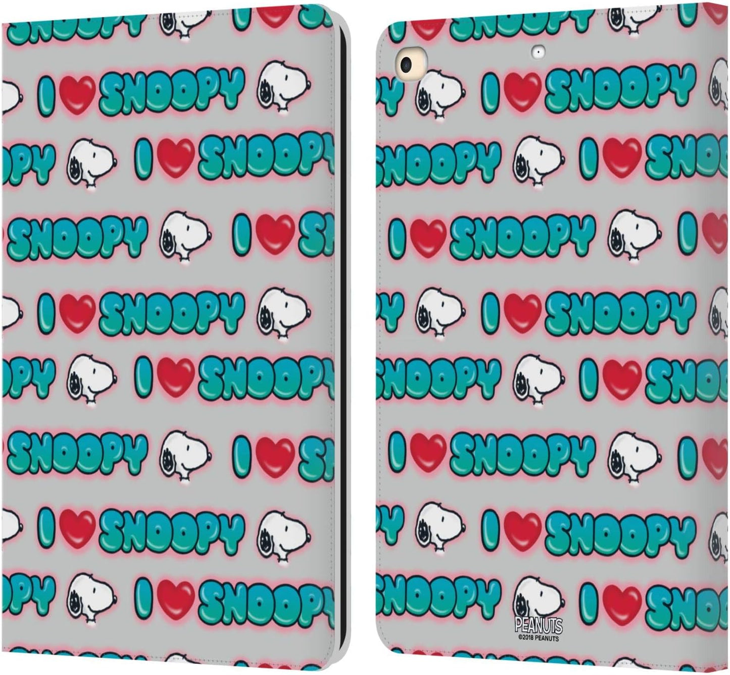Peanuts I Love Pattern Snoopy Leather Wallet Case for iPad 9.7