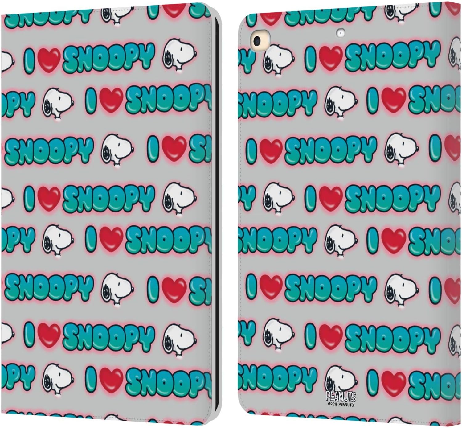 Peanuts I Love Pattern Snoopy Leather Wallet Case for iPad 9.7