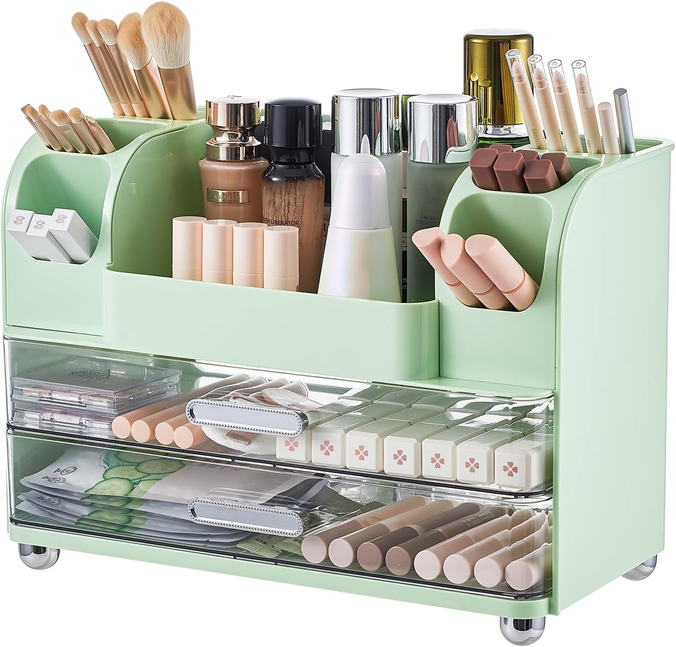 Makeup Organizer for Vanity with 2 Large Drawers and Brush Holders