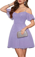 Sparkly Off Shoulder Prom Dress - Short A-Line Tulle Cocktail Dress