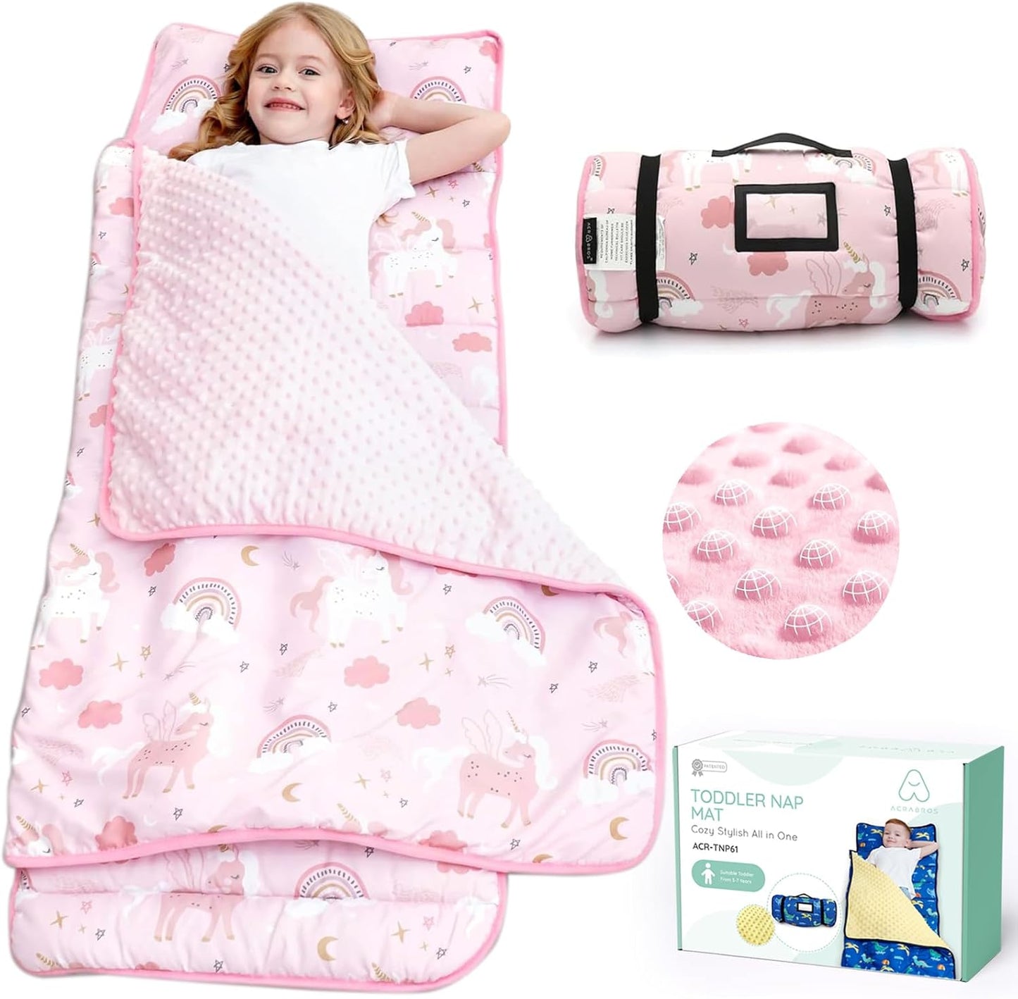 ACRABROS Toddler Nap Mat with Pillow and Blanket for Comfort