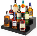 Liquor Bottle Display Shelf 3 Tier Black Acrylic Riser - Space-Saving