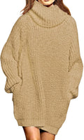 Pink Queen Women's Loose Turtleneck Oversize Long Pullover Sweater as